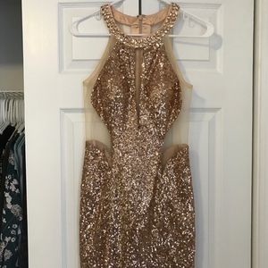 Dave and Johnny cocktail gold sequin dress